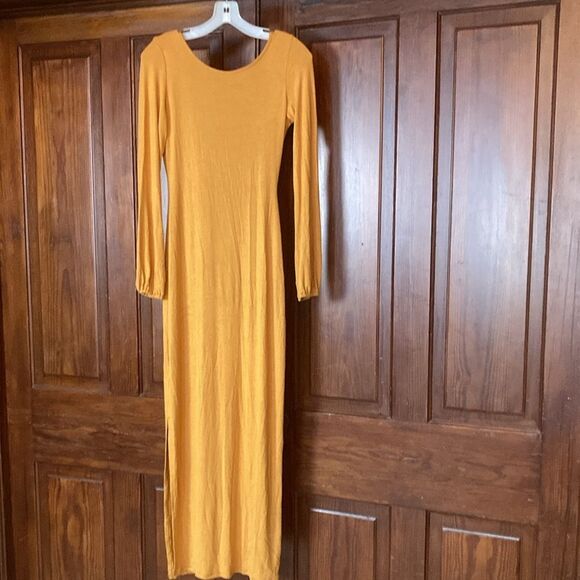 Free People Beach NWOT Luna Midi Slit Gold Ribbed Cross Tie Back Dress Sz XS - Picture 1 of 11